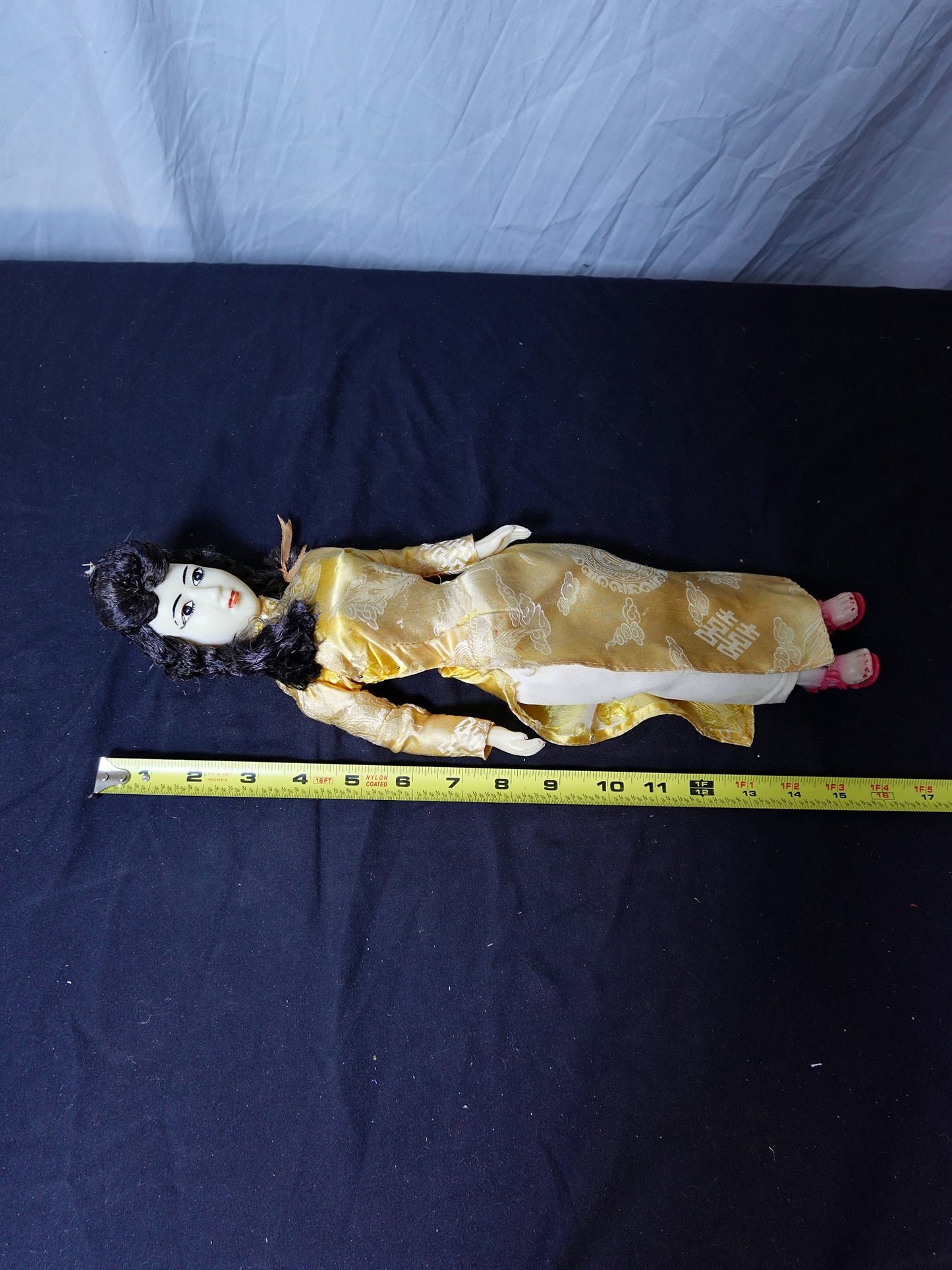 Vintage Asian Doll in Yellow Dress with Red Shoes