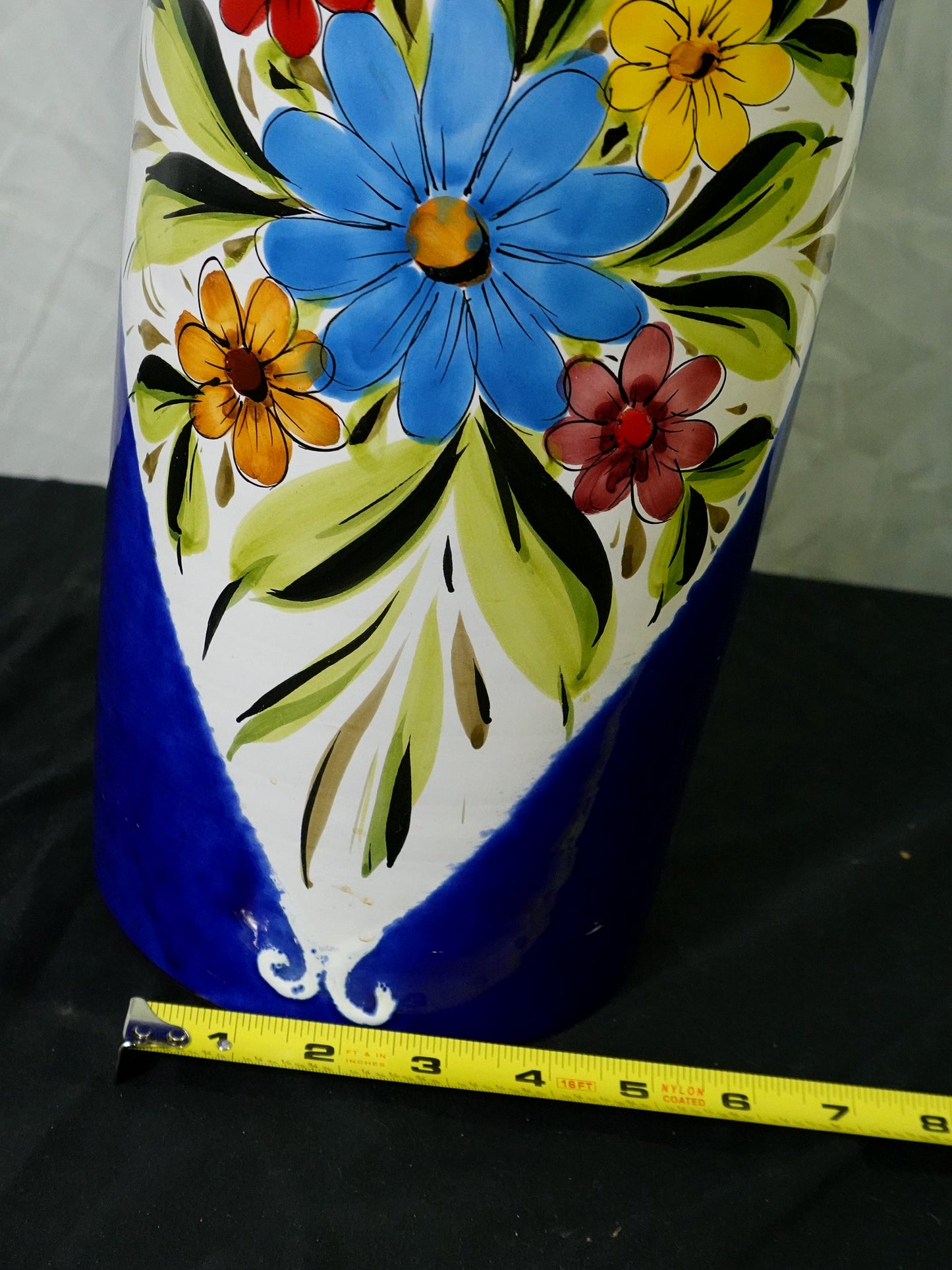 Tall Ceramic Floral Umbrella Holder Vase Blue White Design