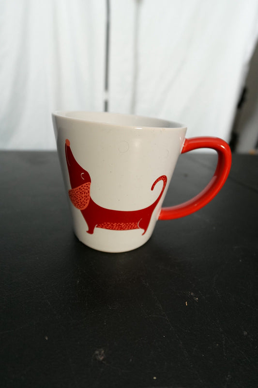 Vintage Spring Dachshund Dog Mug - Red and White Ceramic