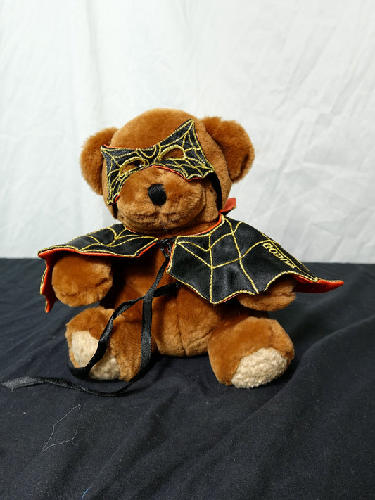 Godiva Halloween Bear Plush Spider Web Mask Cape 8 Inch