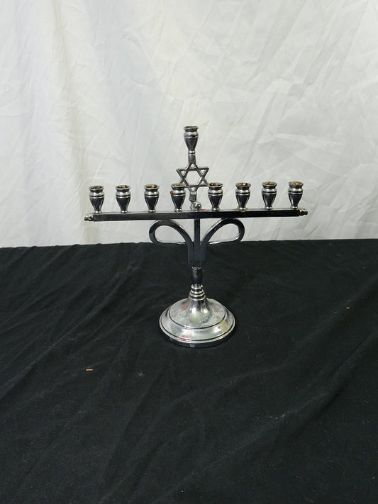 Vintage Silver Plated Hanukkah Menorah Star of David Judaica