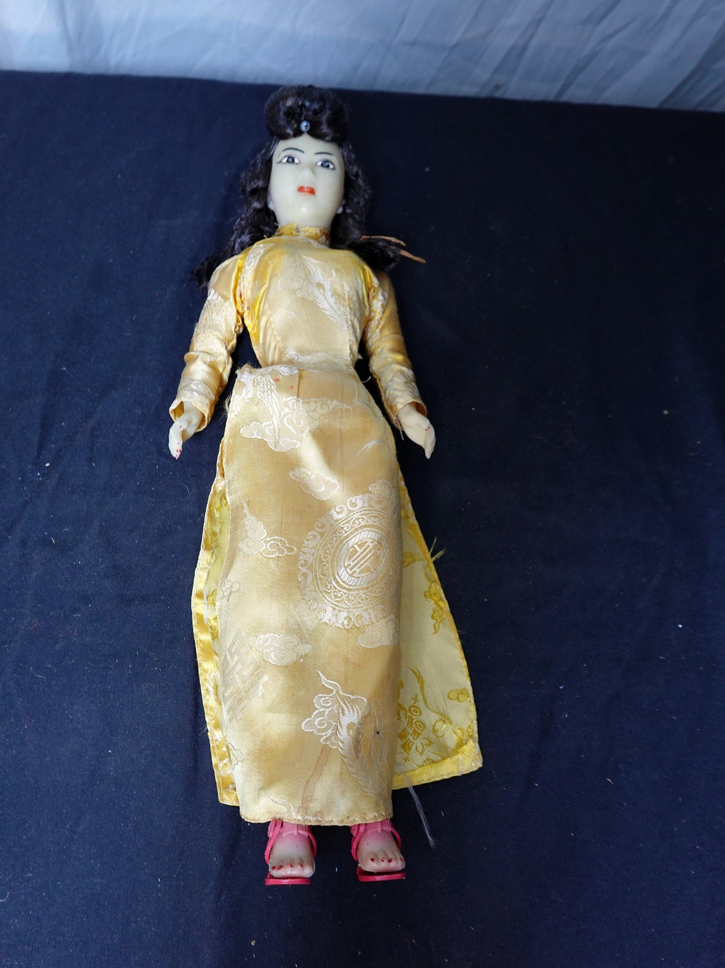 Vintage Asian Doll in Yellow Dress with Red Shoes