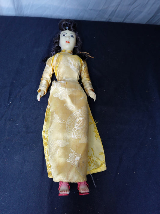 Vintage Asian Doll in Yellow Dress with Red Shoes