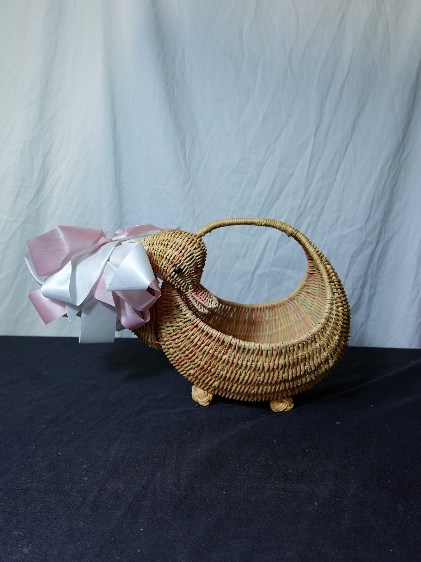 Wicker Duck Basket with Pink Bow