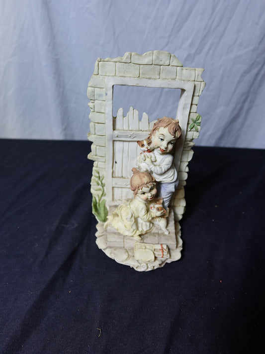 Children Figurine with Cat and Dog - Ceramic