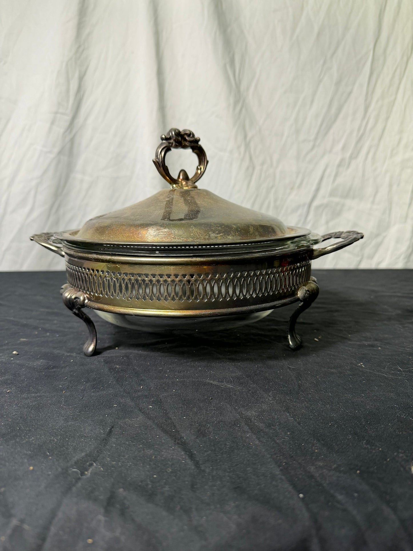 Rogers Silverplate Covered Casserole Dish with Glass Insert