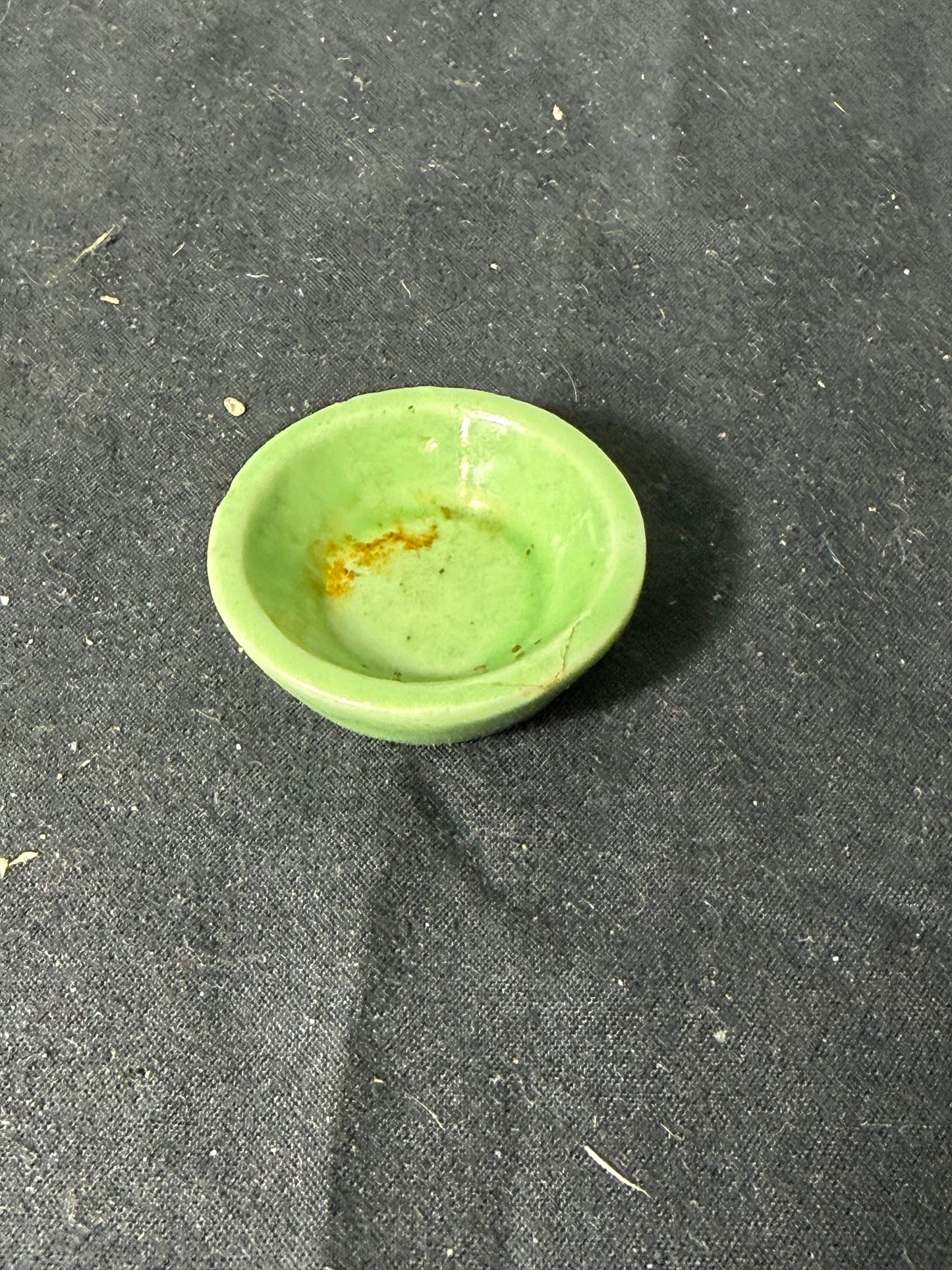 Miniature Green Glazed Pottery Pinch Bowl
