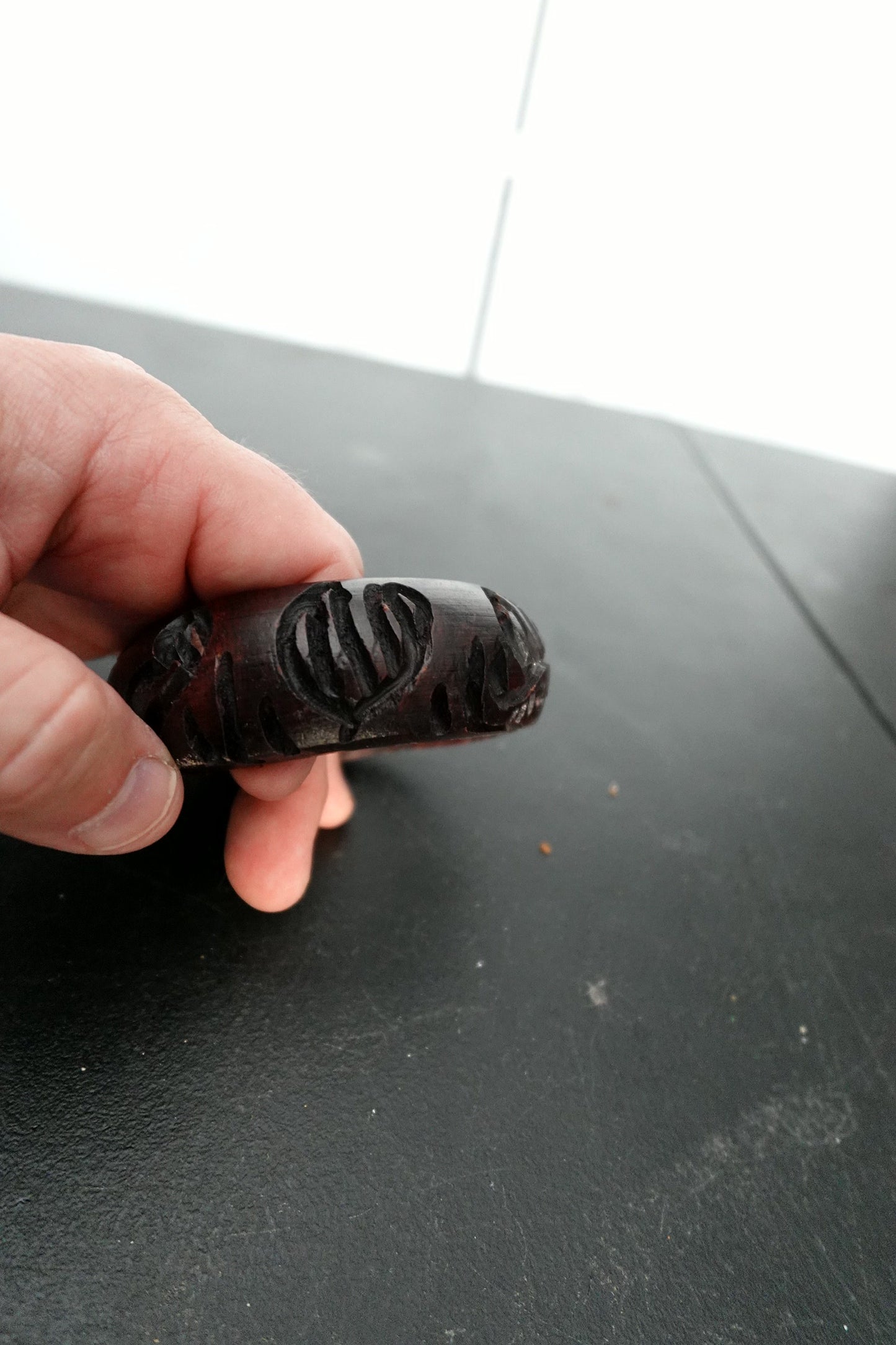 Carved Wooden Bangle Bracelet - 3 inches Diameter