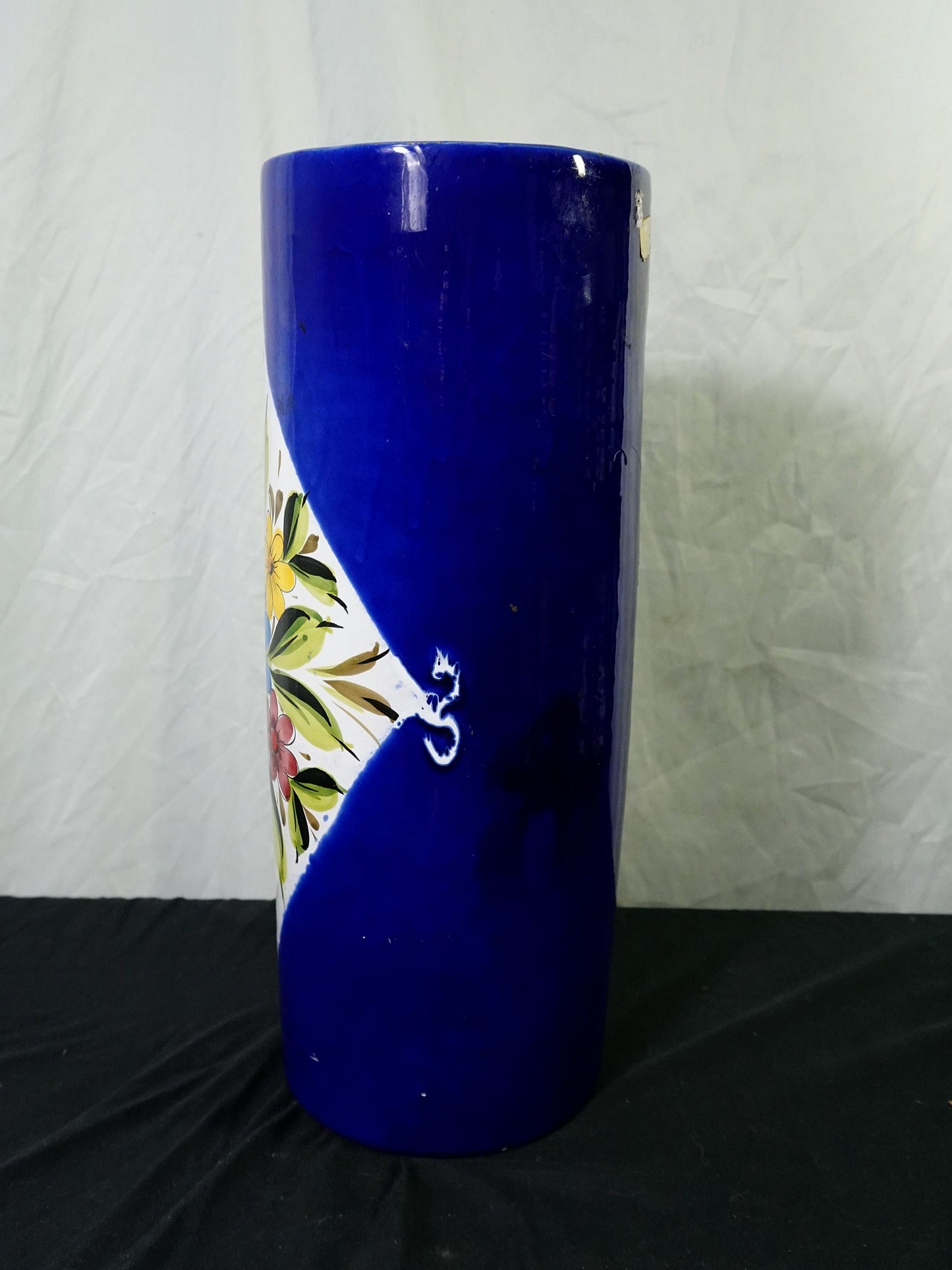 Tall Ceramic Floral Umbrella Holder Vase Blue White Design