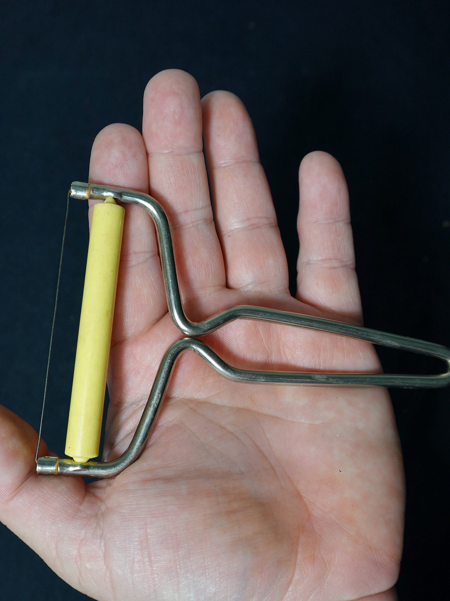 Vintage Metal Cheese Cutter with Yellow Handle