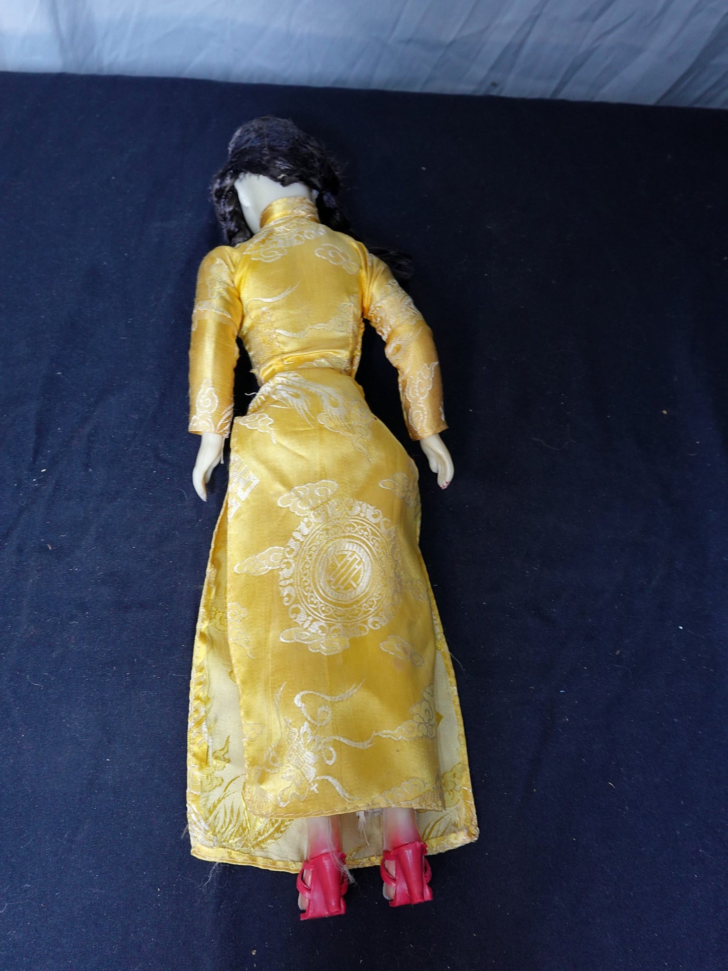 Vintage Asian Doll in Yellow Dress with Red Shoes