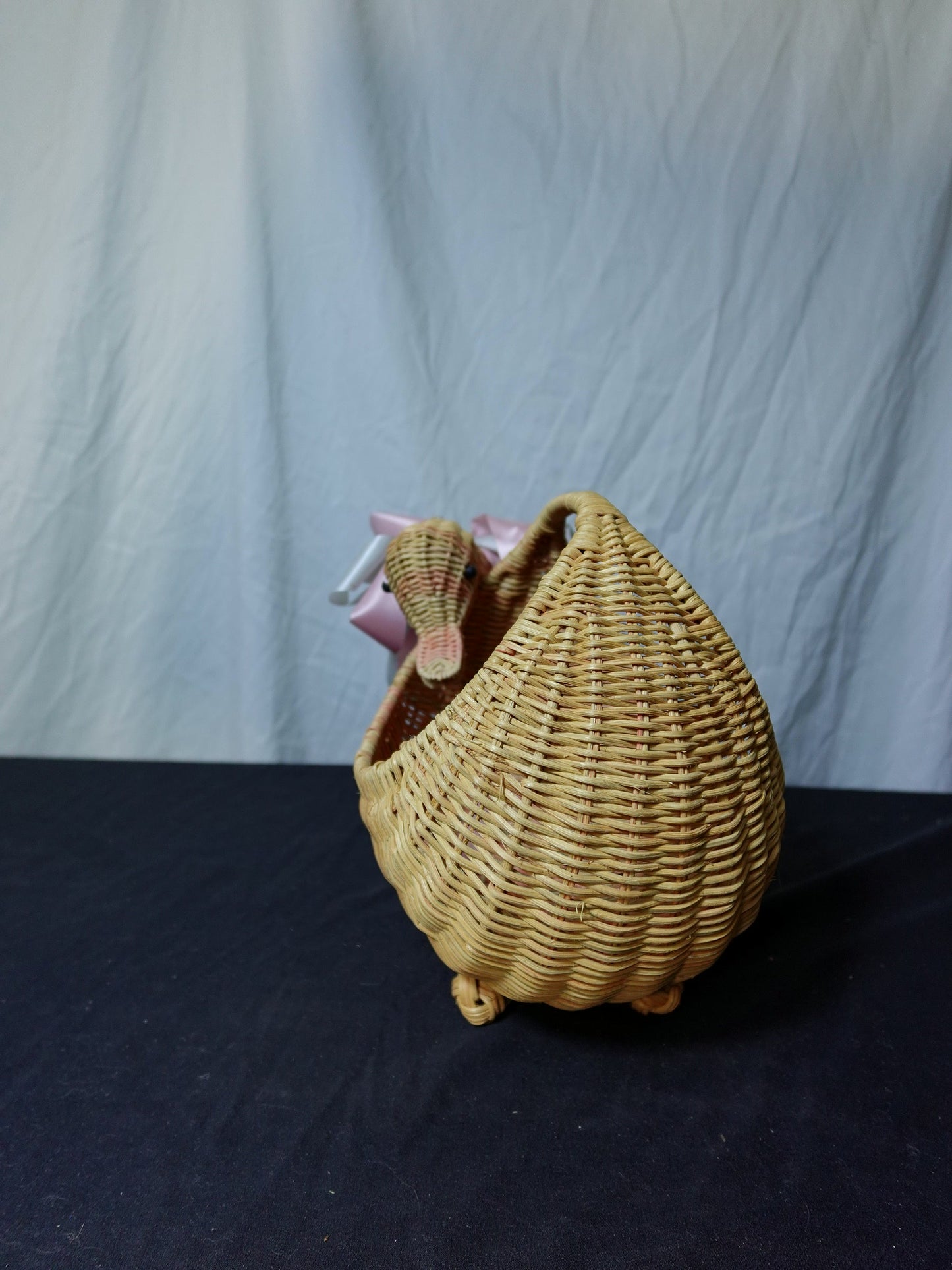 Wicker Duck Basket with Pink Bow