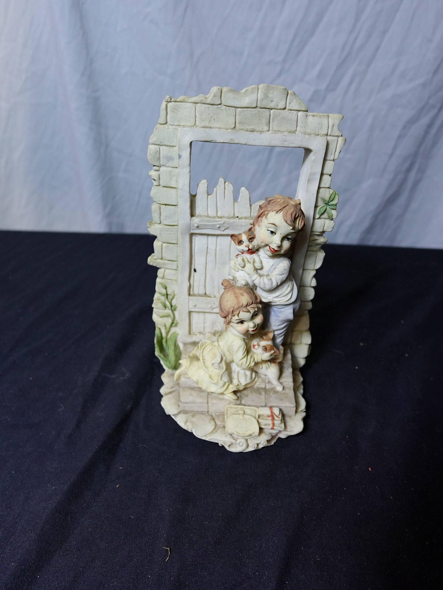 Children Figurine with Cat and Dog - Ceramic