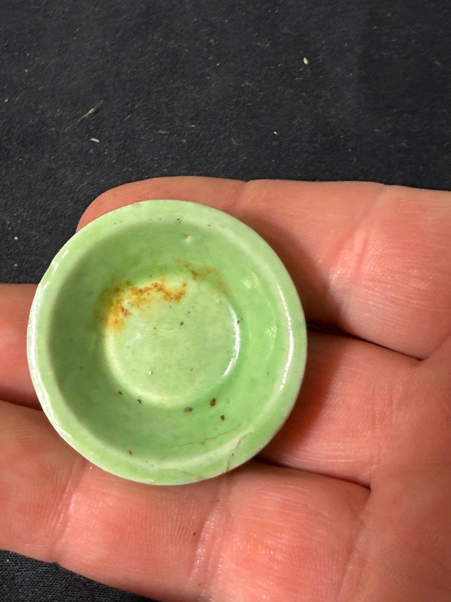 Miniature Green Glazed Pottery Pinch Bowl