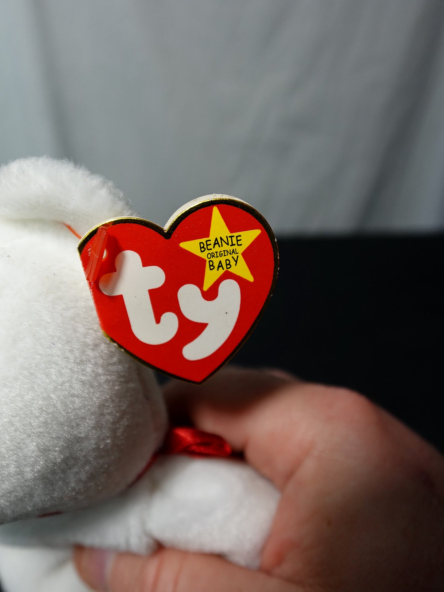 Vintage TY Valentino Beanie Baby 1994 White Bear with Heart