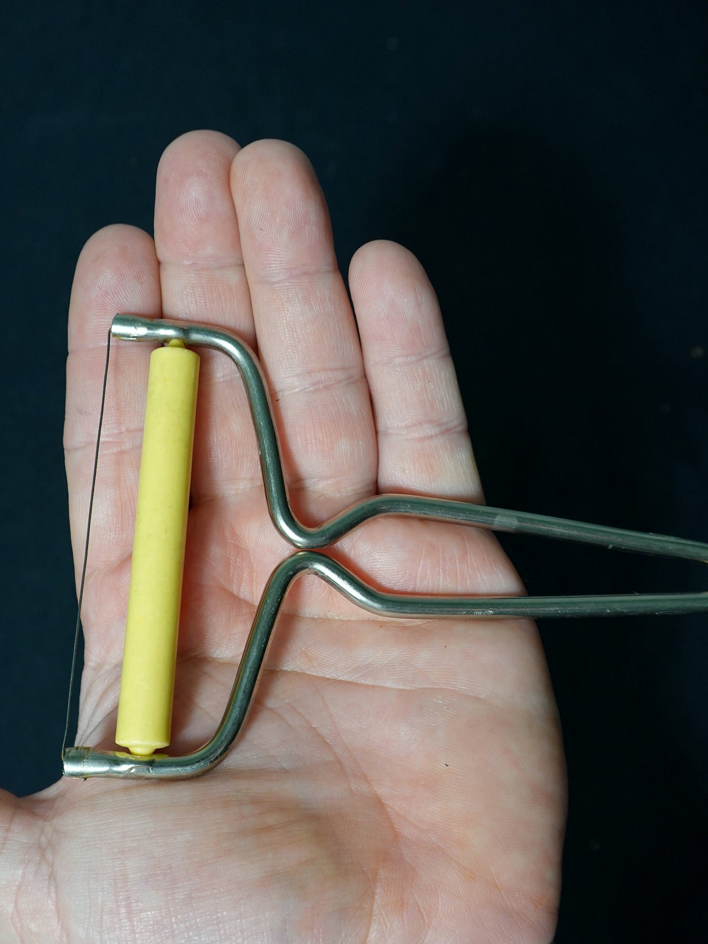 Vintage Metal Cheese Cutter with Yellow Handle