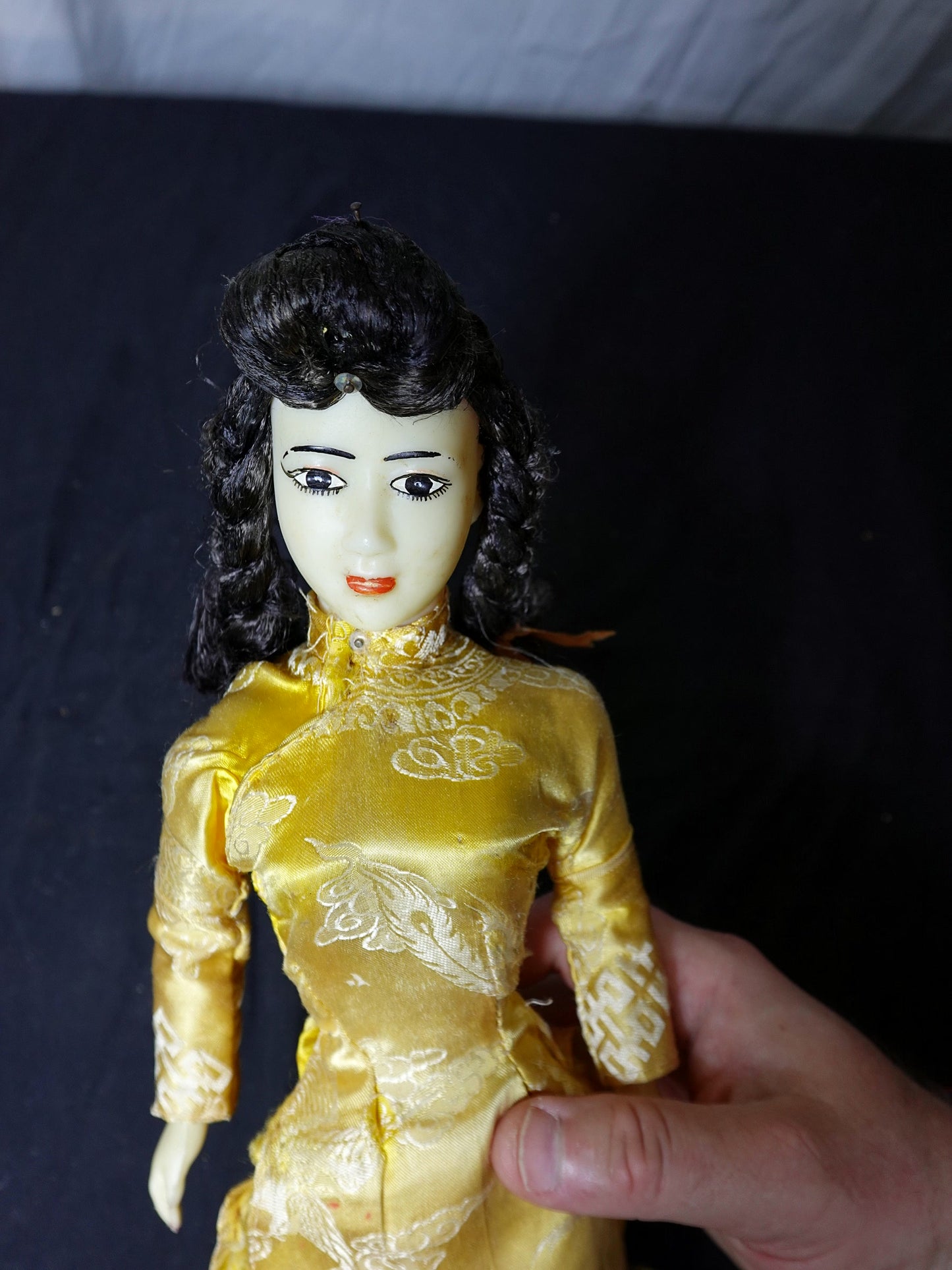 Vintage Asian Doll in Yellow Dress with Red Shoes
