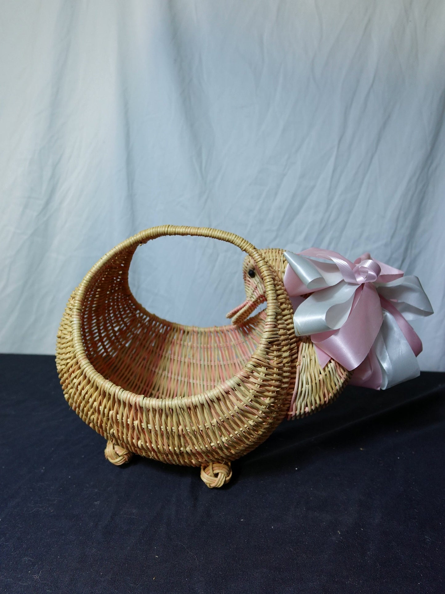 Wicker Duck Basket with Pink Bow