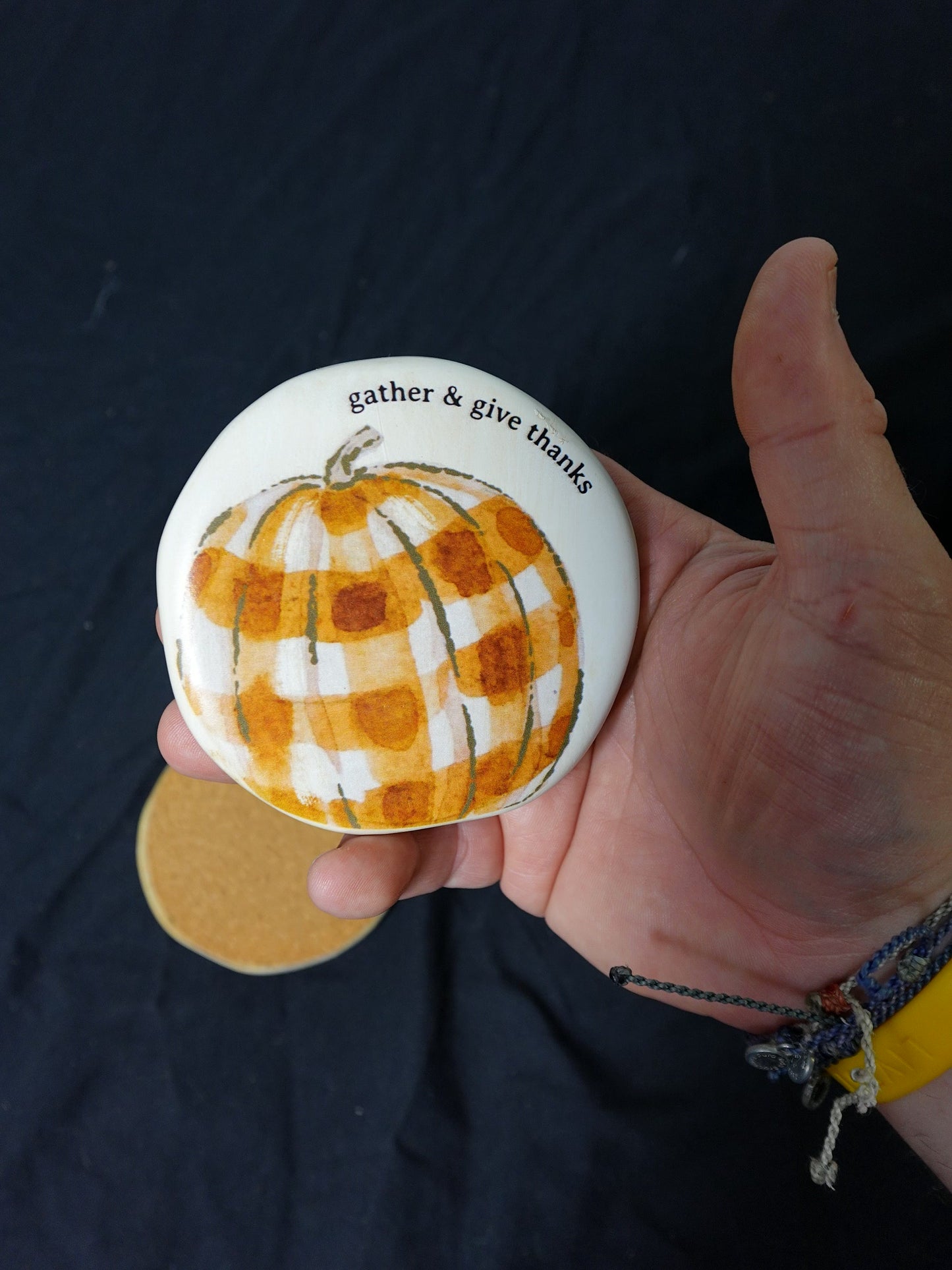 Mud Pie Thanksgiving Ceramic Coaster and Holder Set of 4