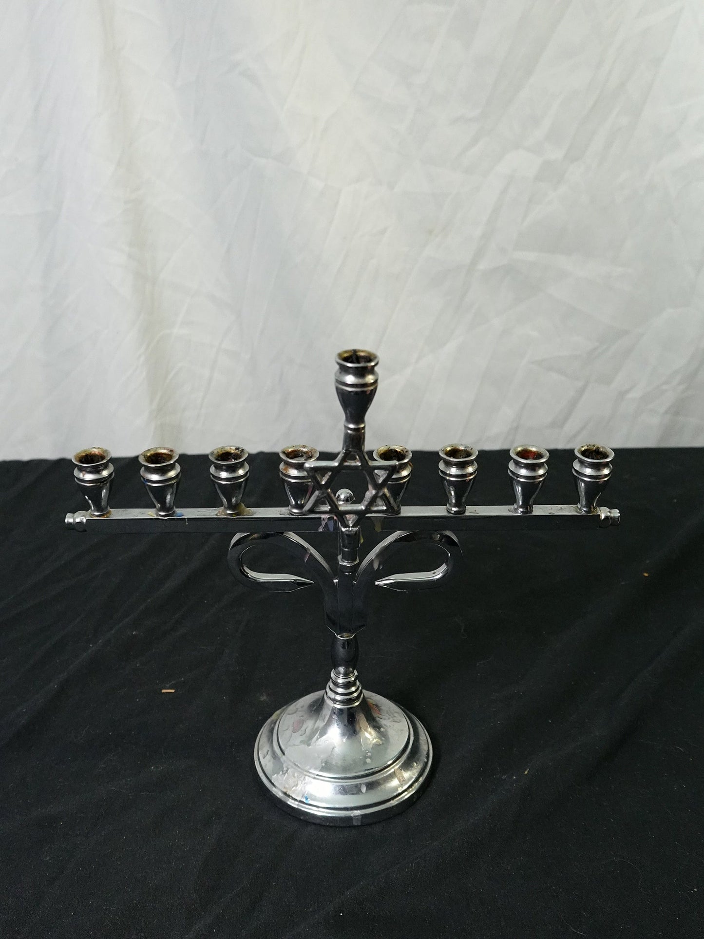 Vintage Silver Plated Hanukkah Menorah Star of David Judaica
