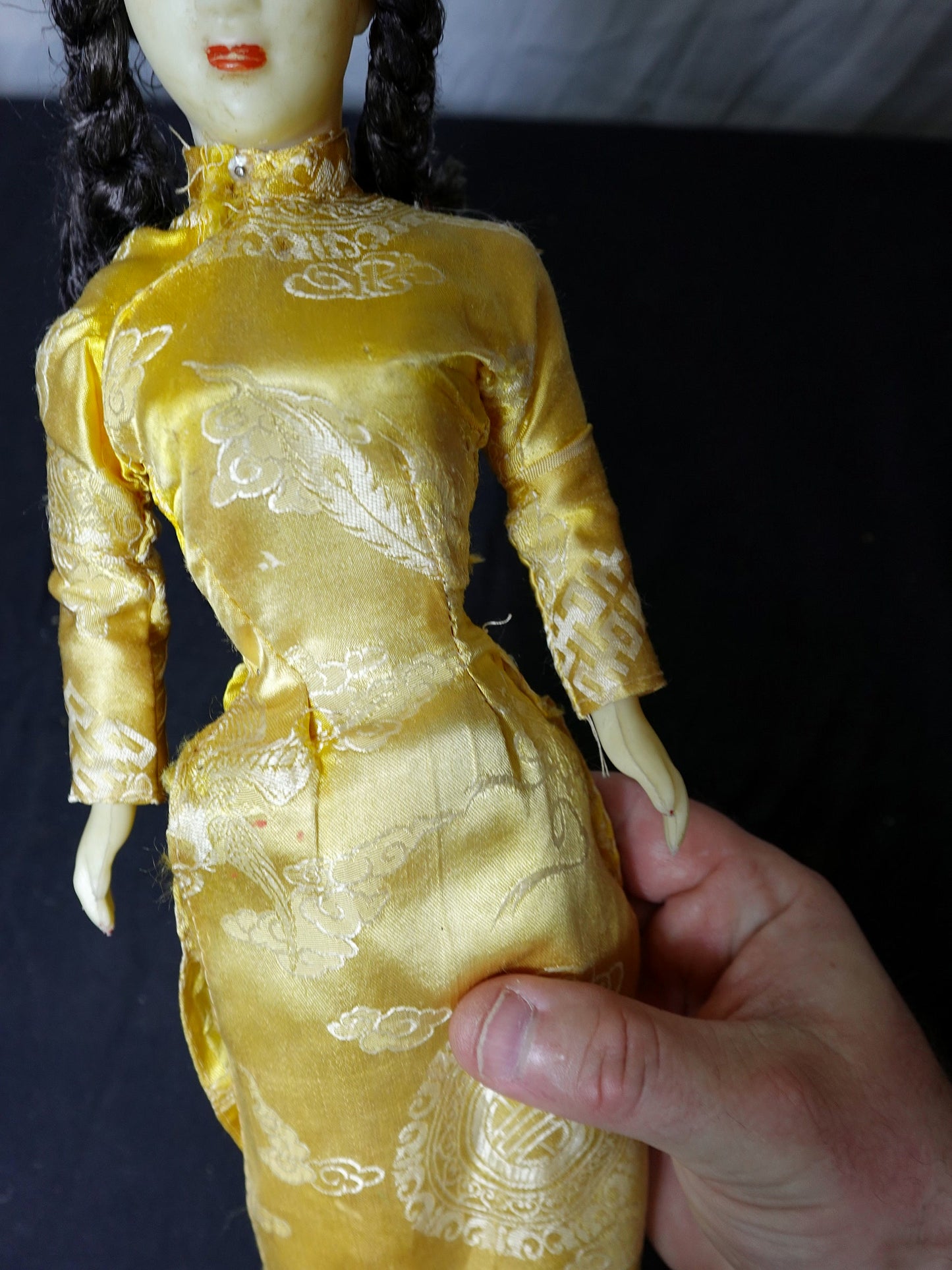 Vintage Asian Doll in Yellow Dress with Red Shoes