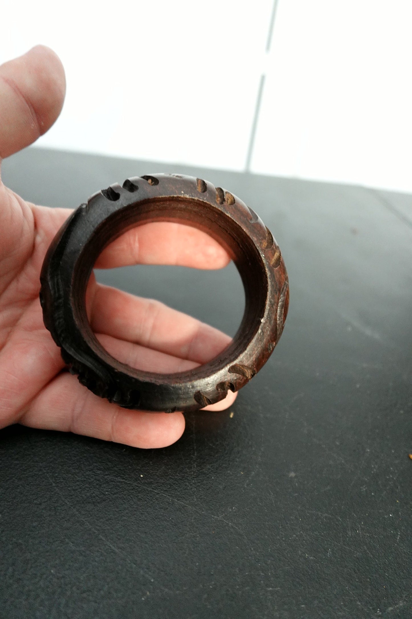 Carved Wooden Bangle Bracelet