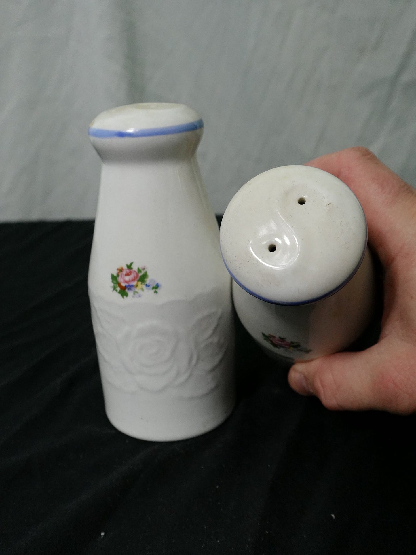 Vintage Tabletops Unlimited Victorian Rose Stoneware Salt & Pepper Shakers