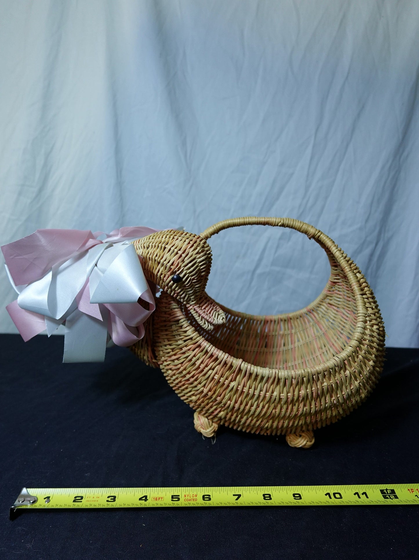Wicker Duck Basket with Pink Bow