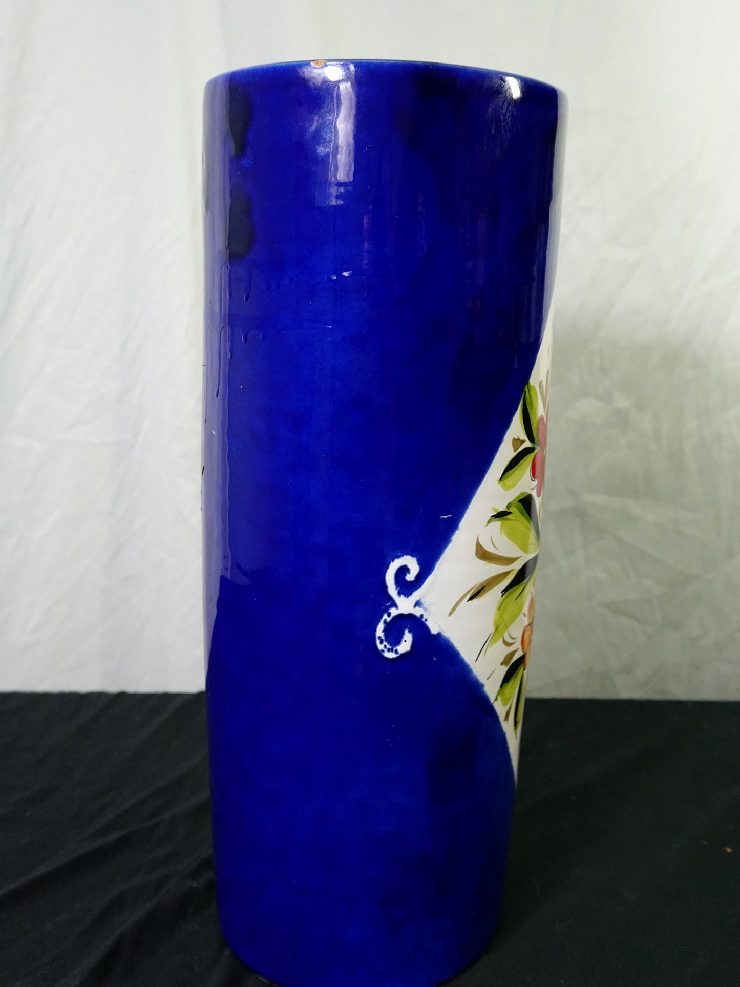 Tall Ceramic Floral Umbrella Holder Vase Blue White Design