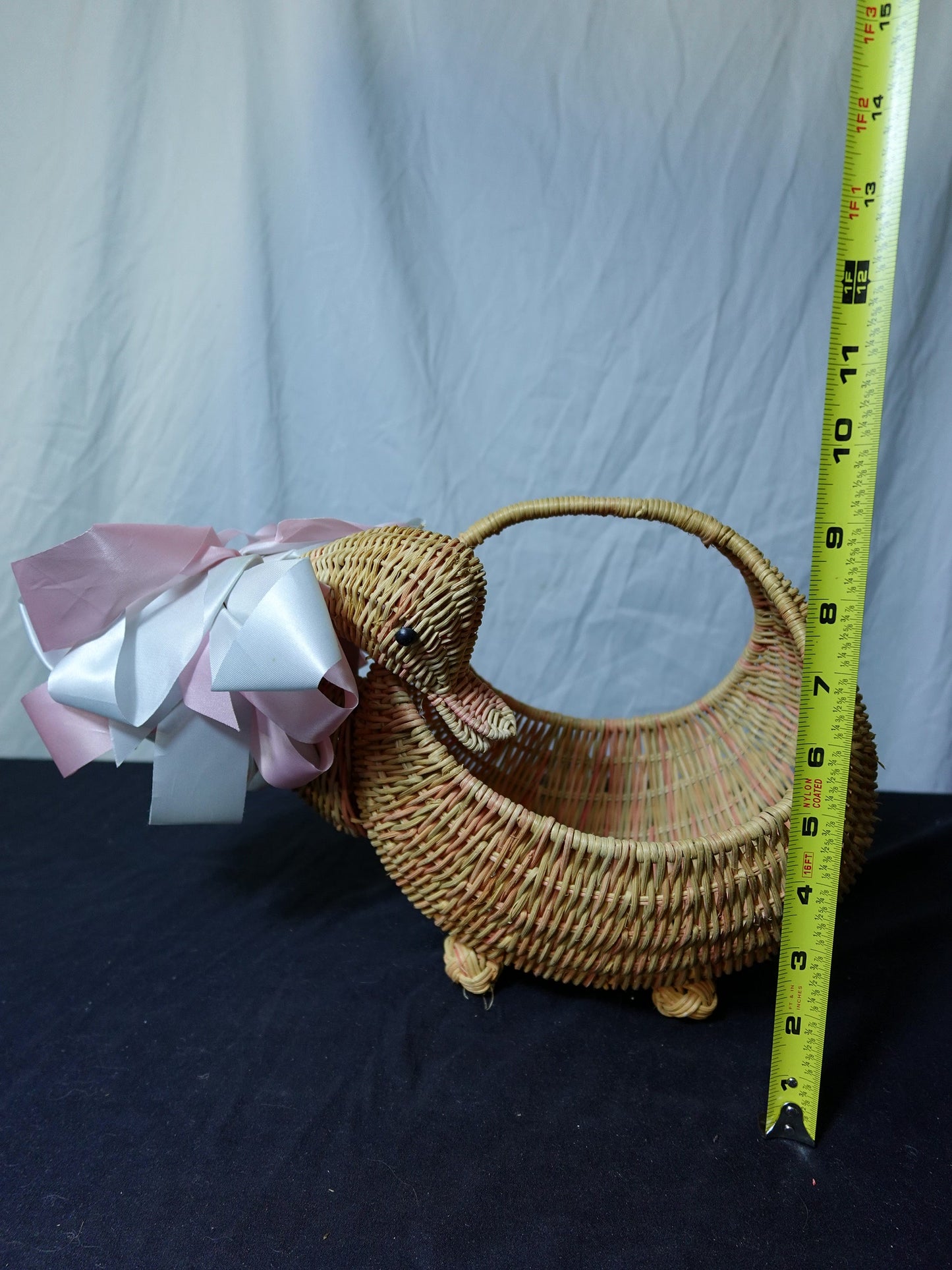 Wicker Duck Basket with Pink Bow