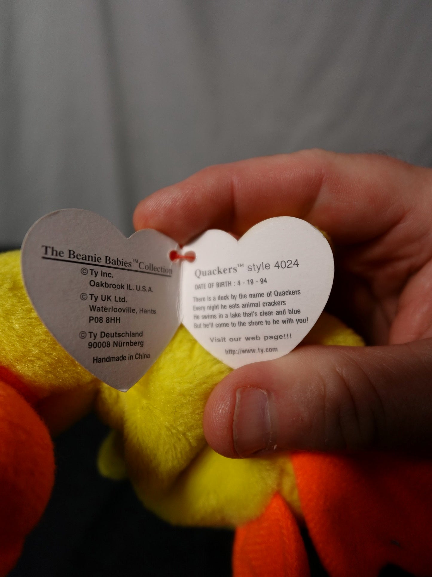 Ty Beanie Babies Quackers Duck Plush Toy