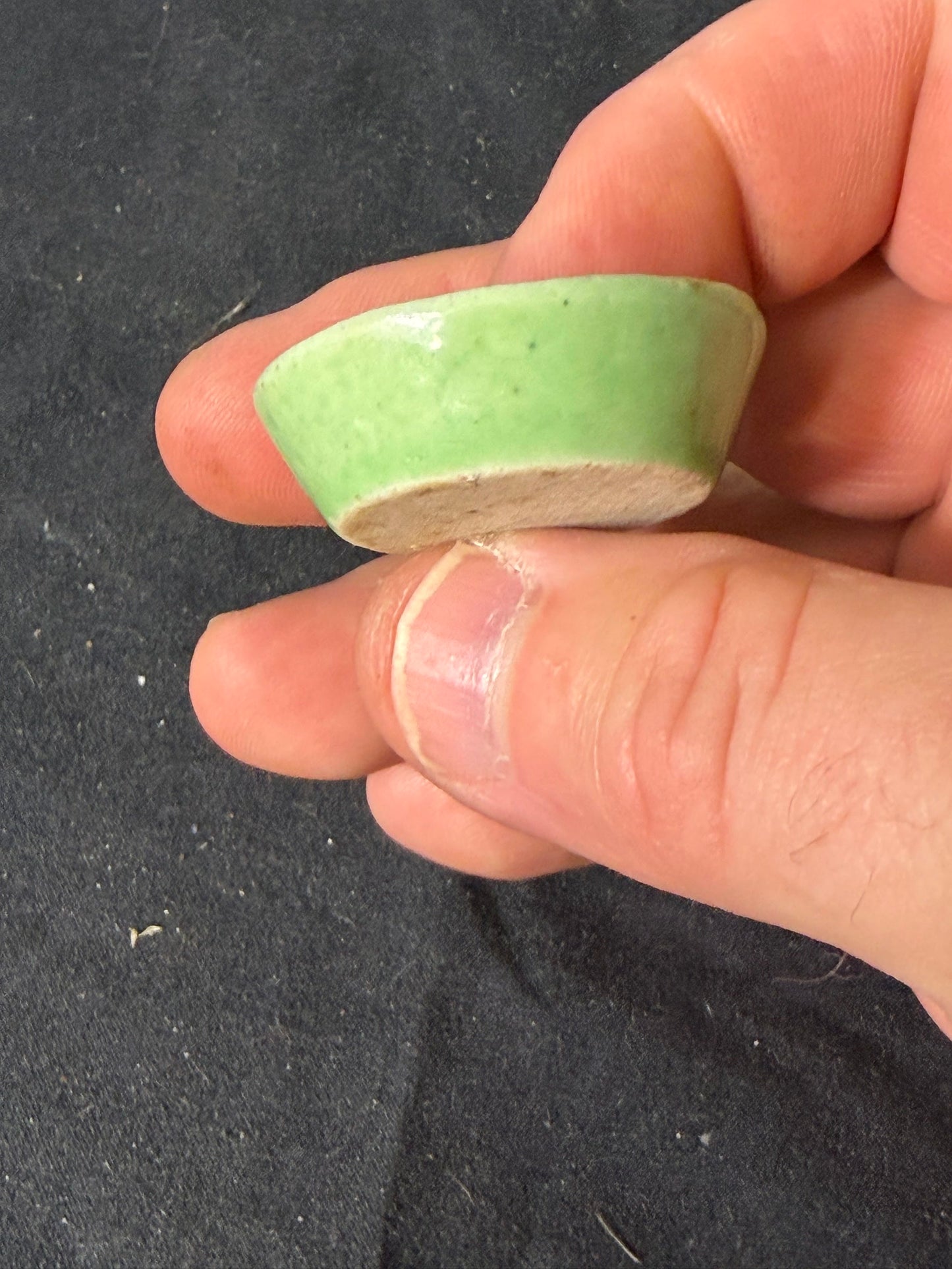 Miniature Green Glazed Pottery Pinch Bowl