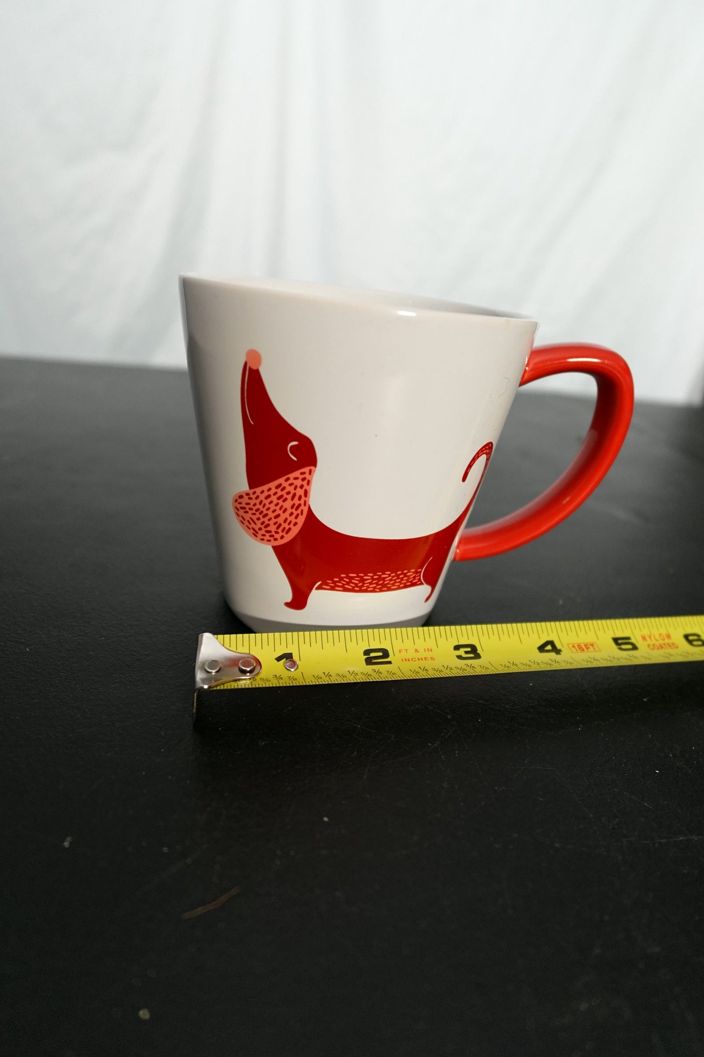 Vintage Spring Dachshund Dog Mug - Red and White Ceramic