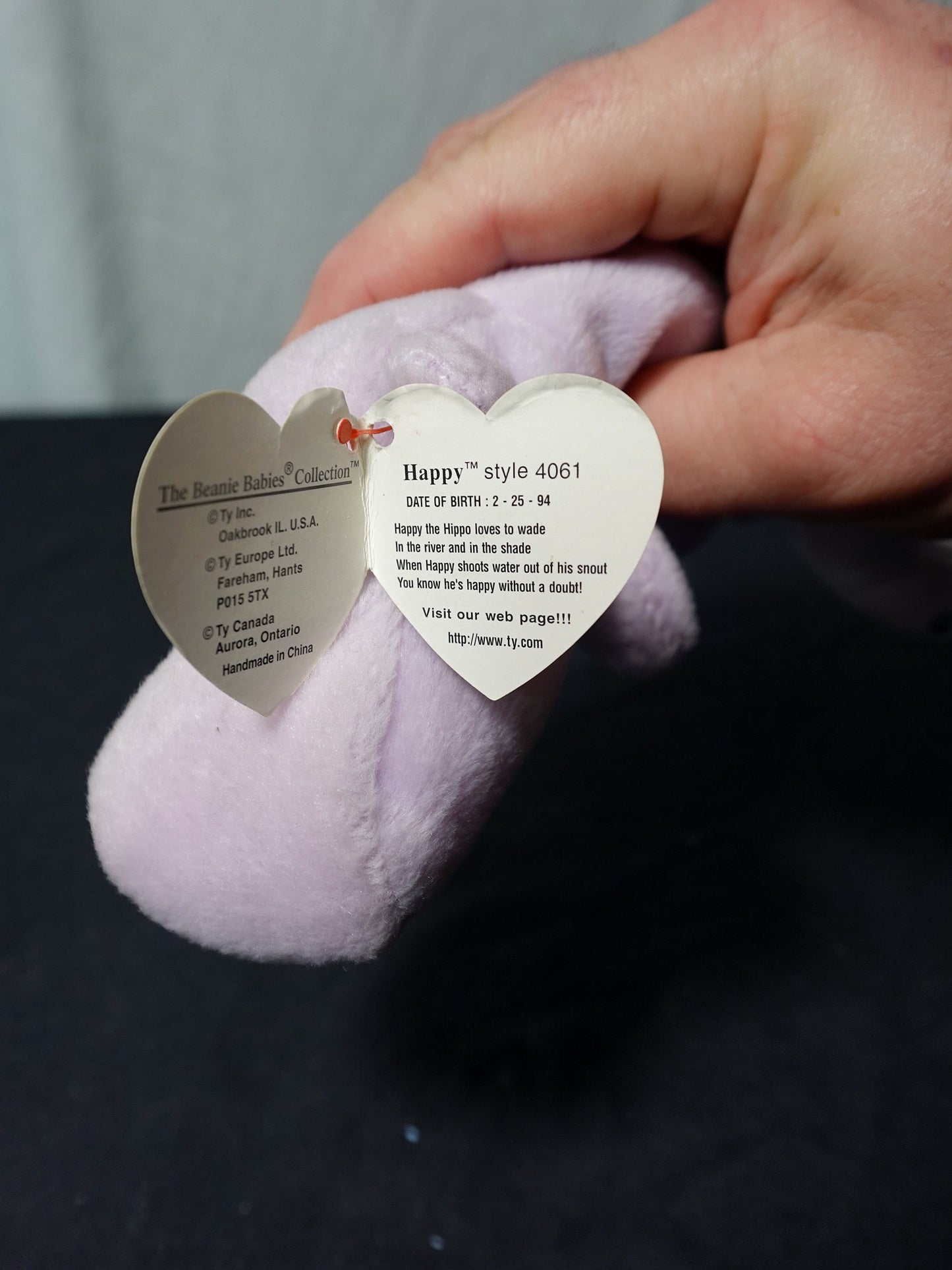 Ty Inc Happy the Hippo Beanie Babies Polyester Fiber Plush Toy