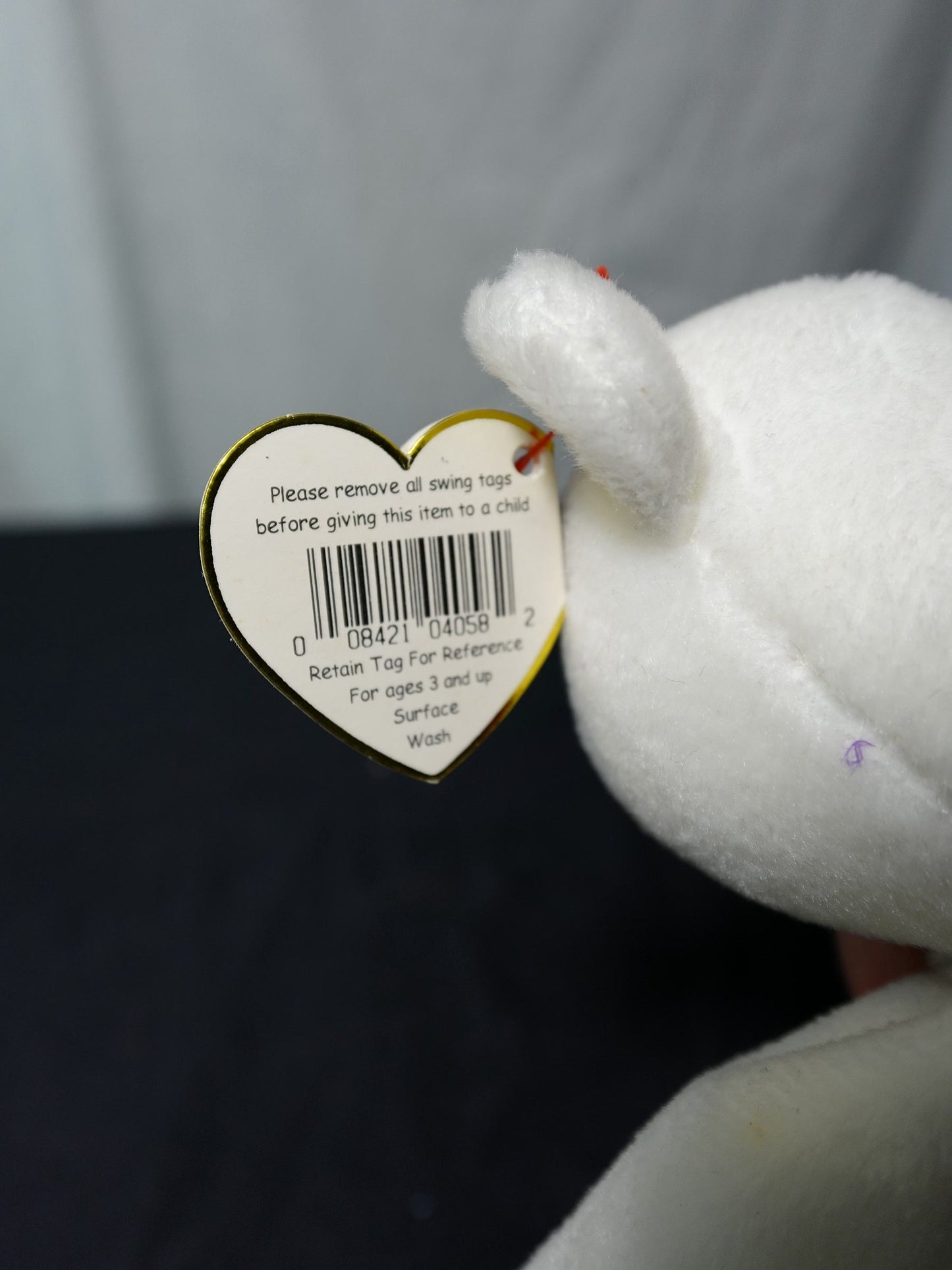 Vintage TY Valentino Beanie Baby 1994 White Bear with Heart