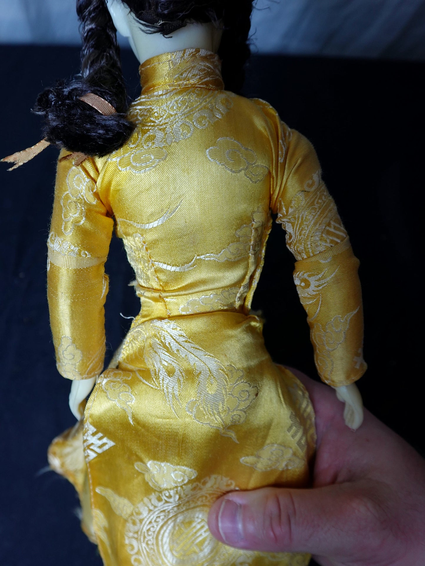 Vintage Asian Doll in Yellow Dress with Red Shoes