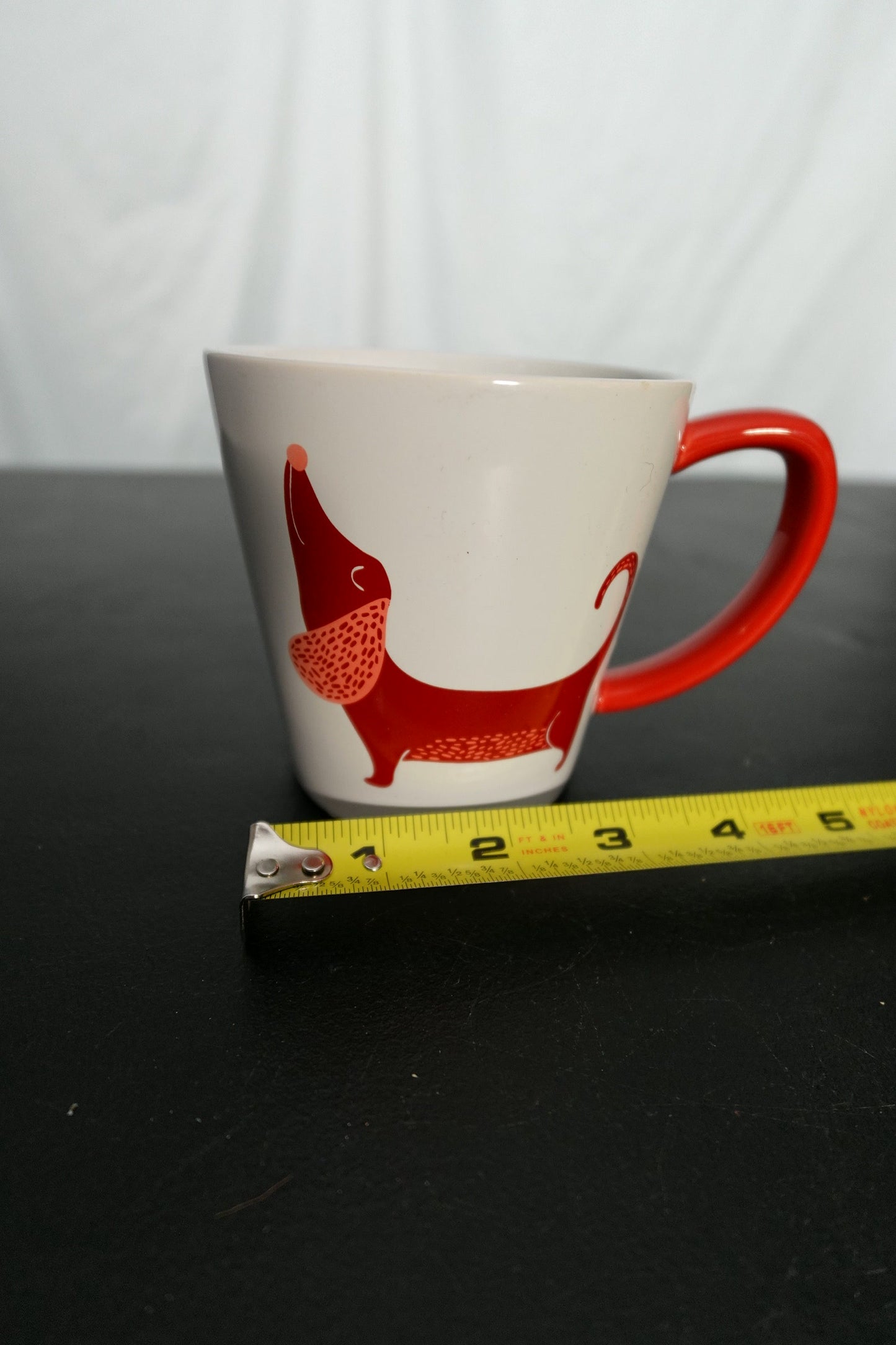 Vintage Spring Dachshund Dog Mug - Red and White Ceramic