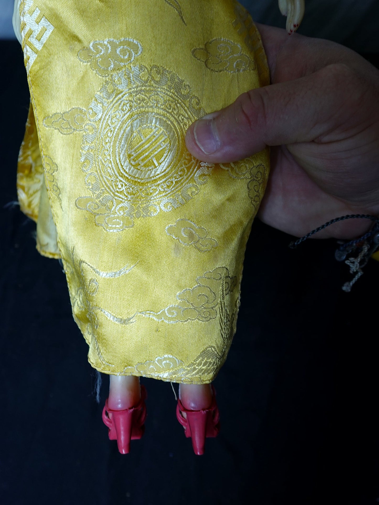 Vintage Asian Doll in Yellow Dress with Red Shoes