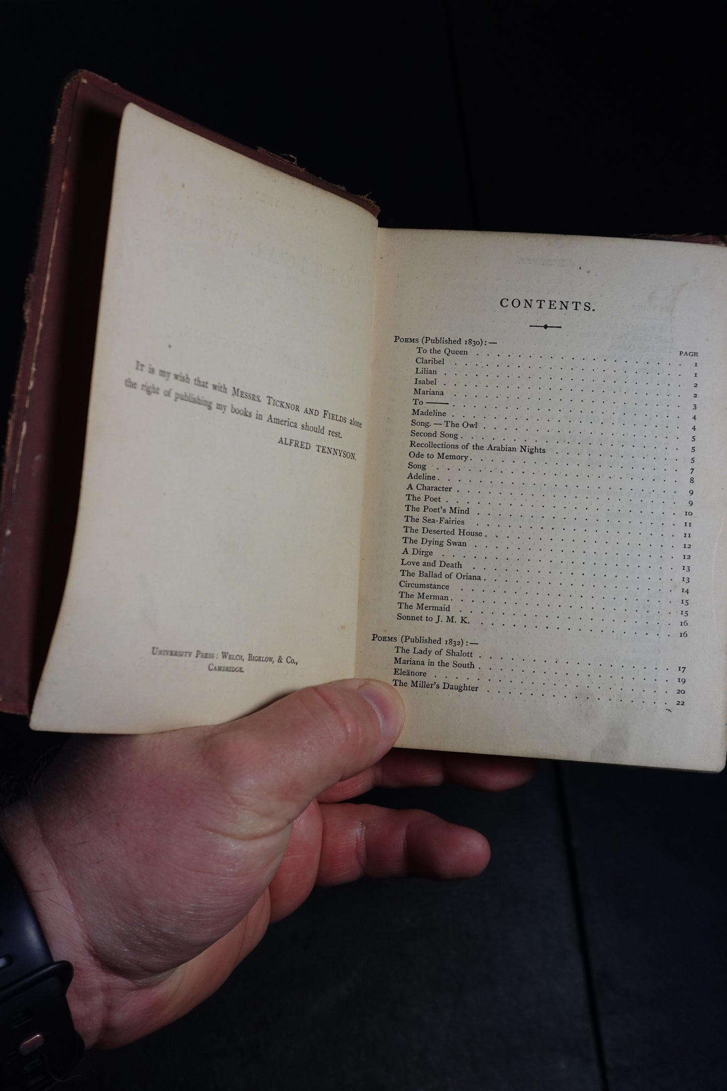Antique The Poetical Works of Alfred Tennyson Diamond Edition Book Ticknor and Fields 1866