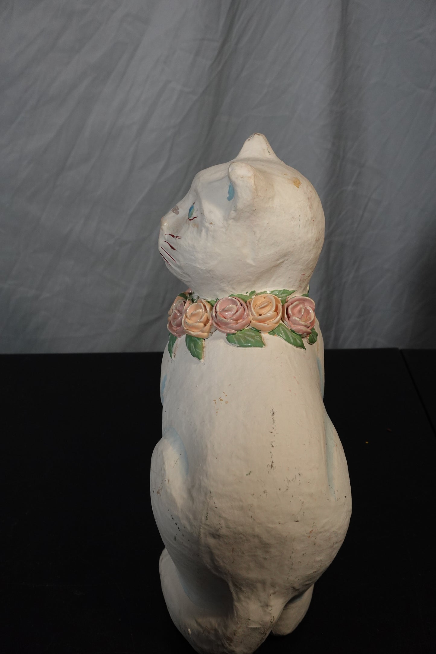 Unique Vintage Cat Figurine with Floral Collar