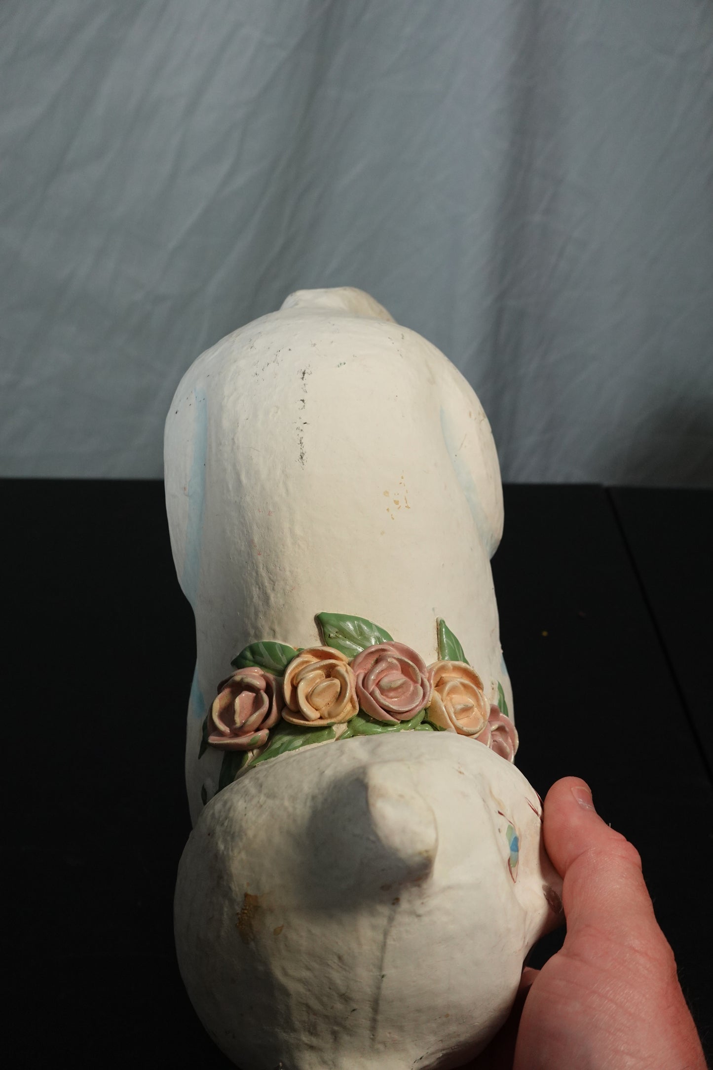 Unique Vintage Cat Figurine with Floral Collar