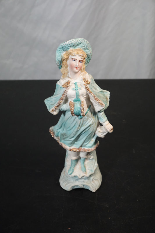 Porcelain Figurine Girl in Blue Dress with Hat