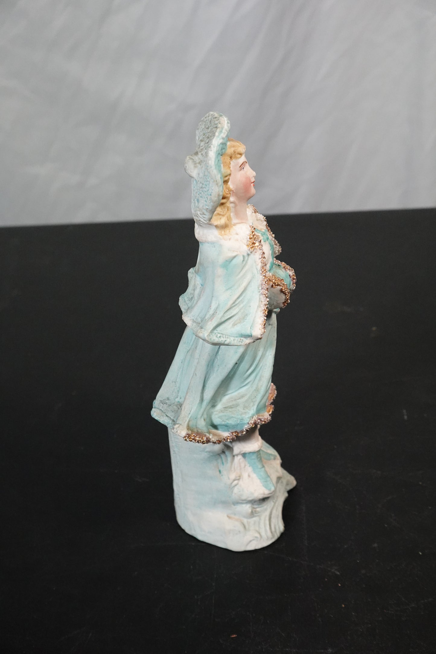 Porcelain Figurine Girl in Blue Dress with Hat