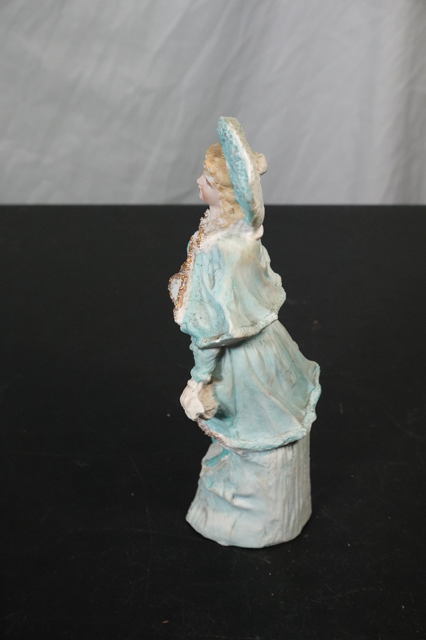 Porcelain Figurine Girl in Blue Dress with Hat