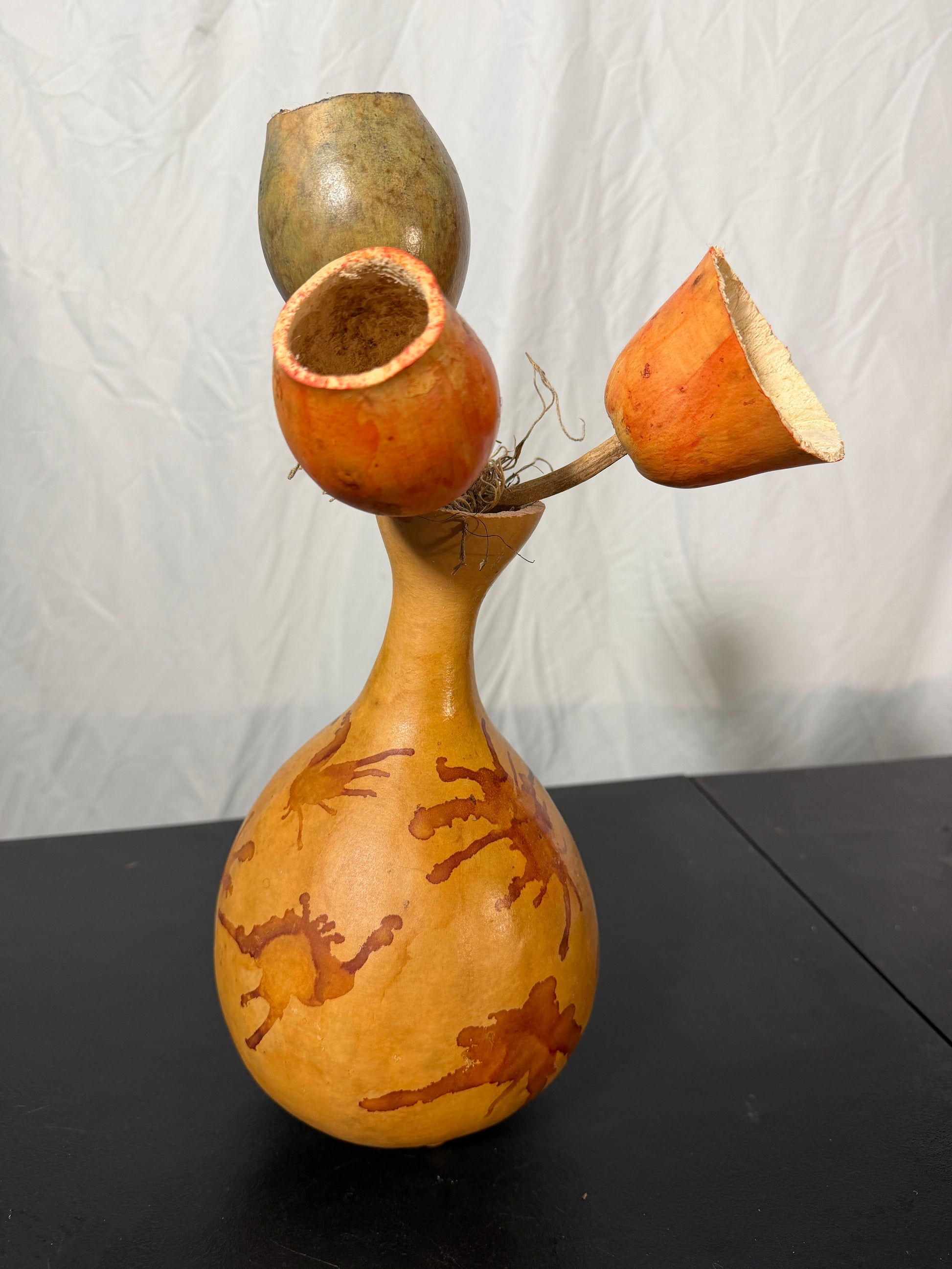 Decorative Gourd Art Vase Hand-Painted Rustic