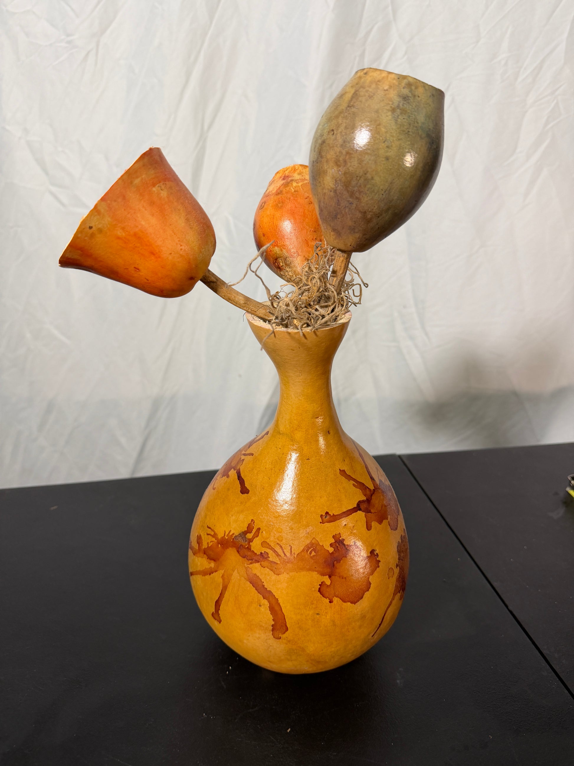 Decorative Gourd Art Vase Hand-Painted Rustic - photo 3