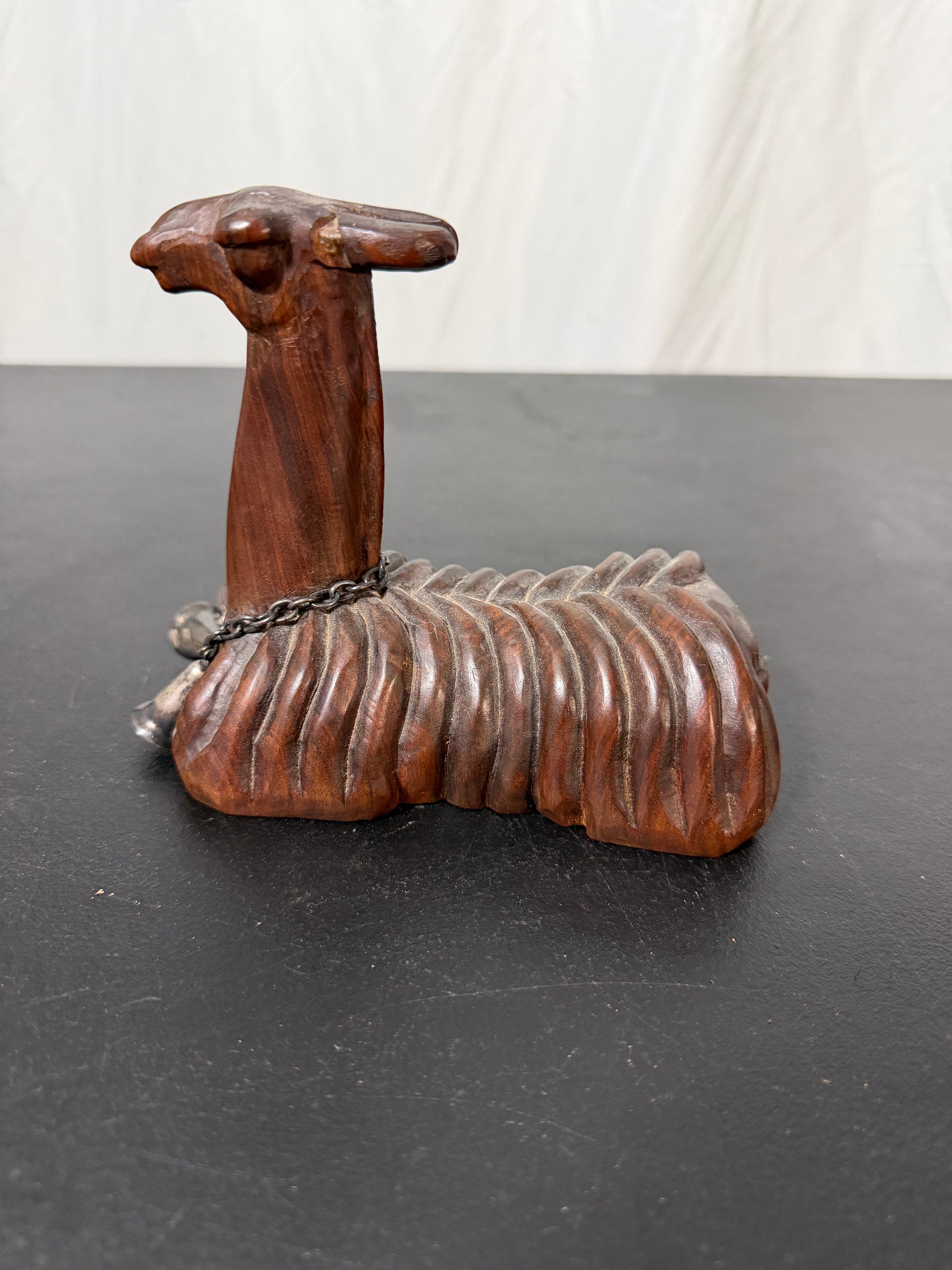 Vintage Hand-Carved Wood Llama Figurine from Peru with Bells - photo 4