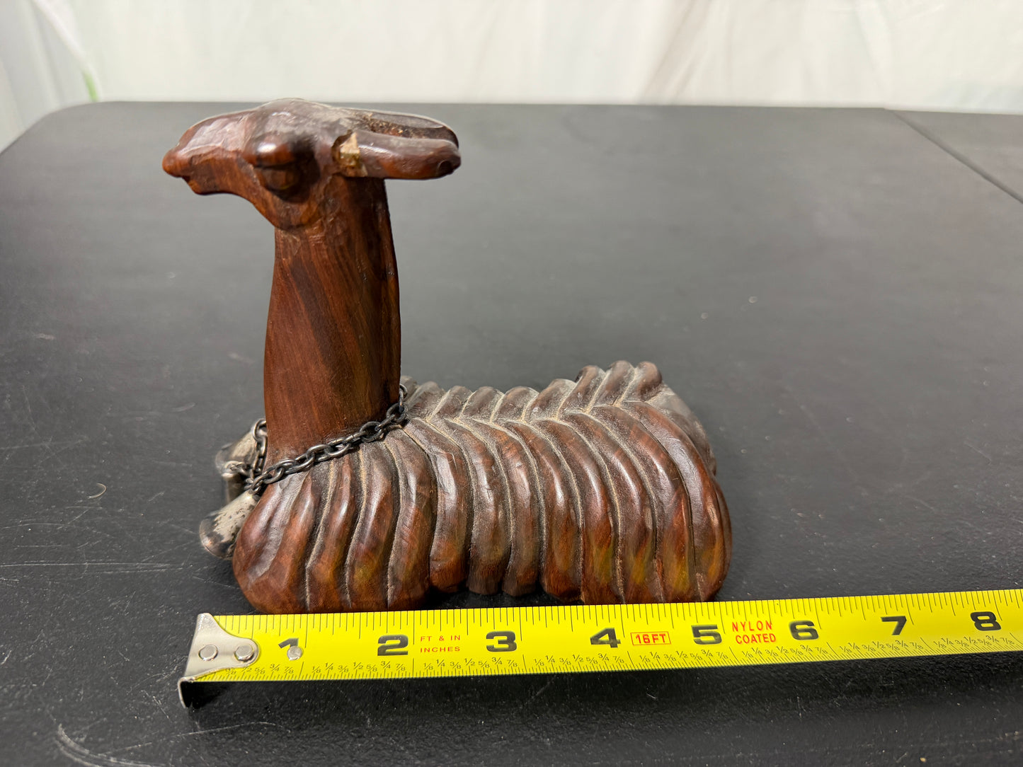 Vintage Hand-Carved Wood Llama Figurine from Peru with Bells - photo 7