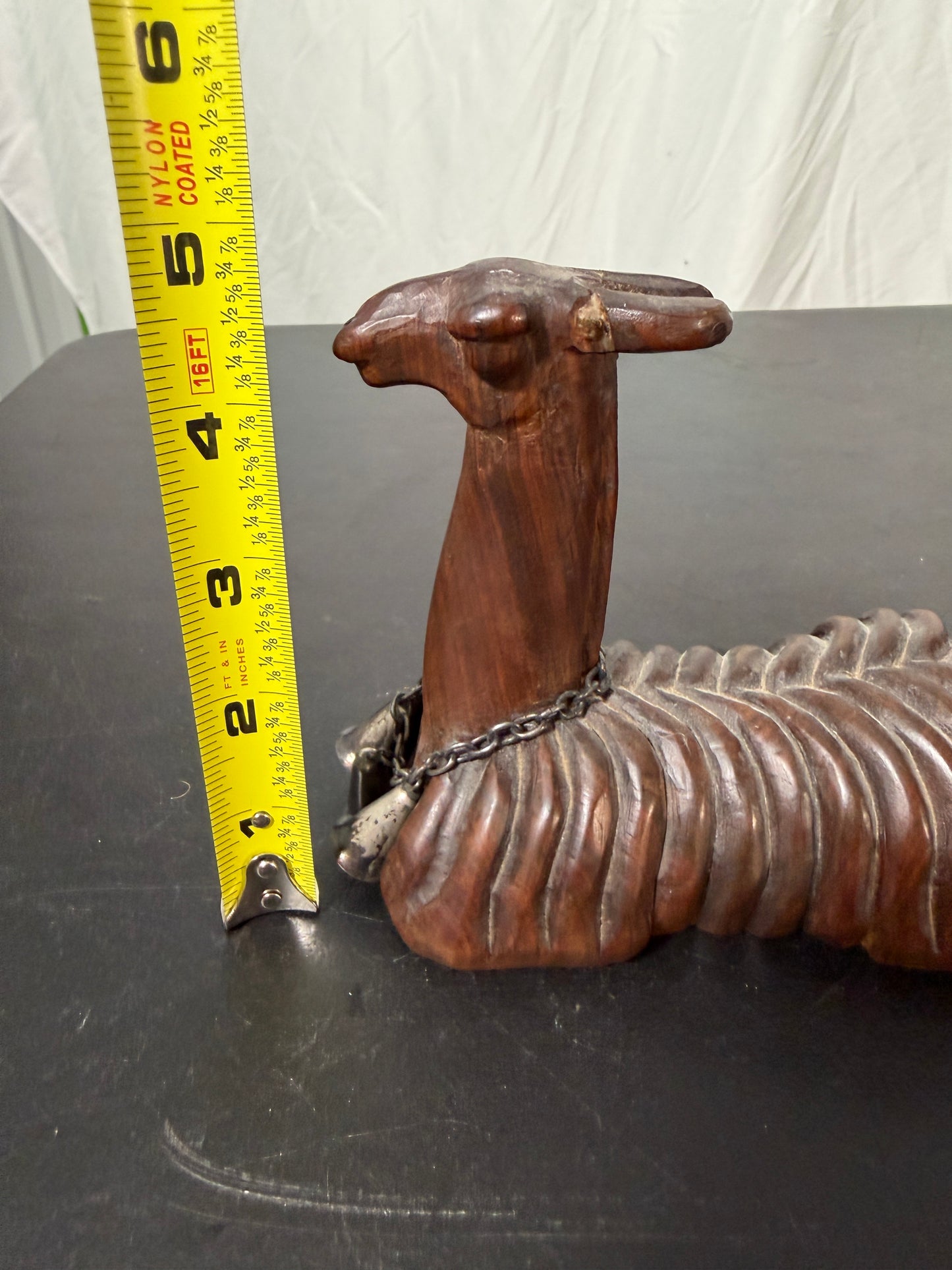 Vintage Hand-Carved Wood Llama Figurine from Peru with Bells - photo 8