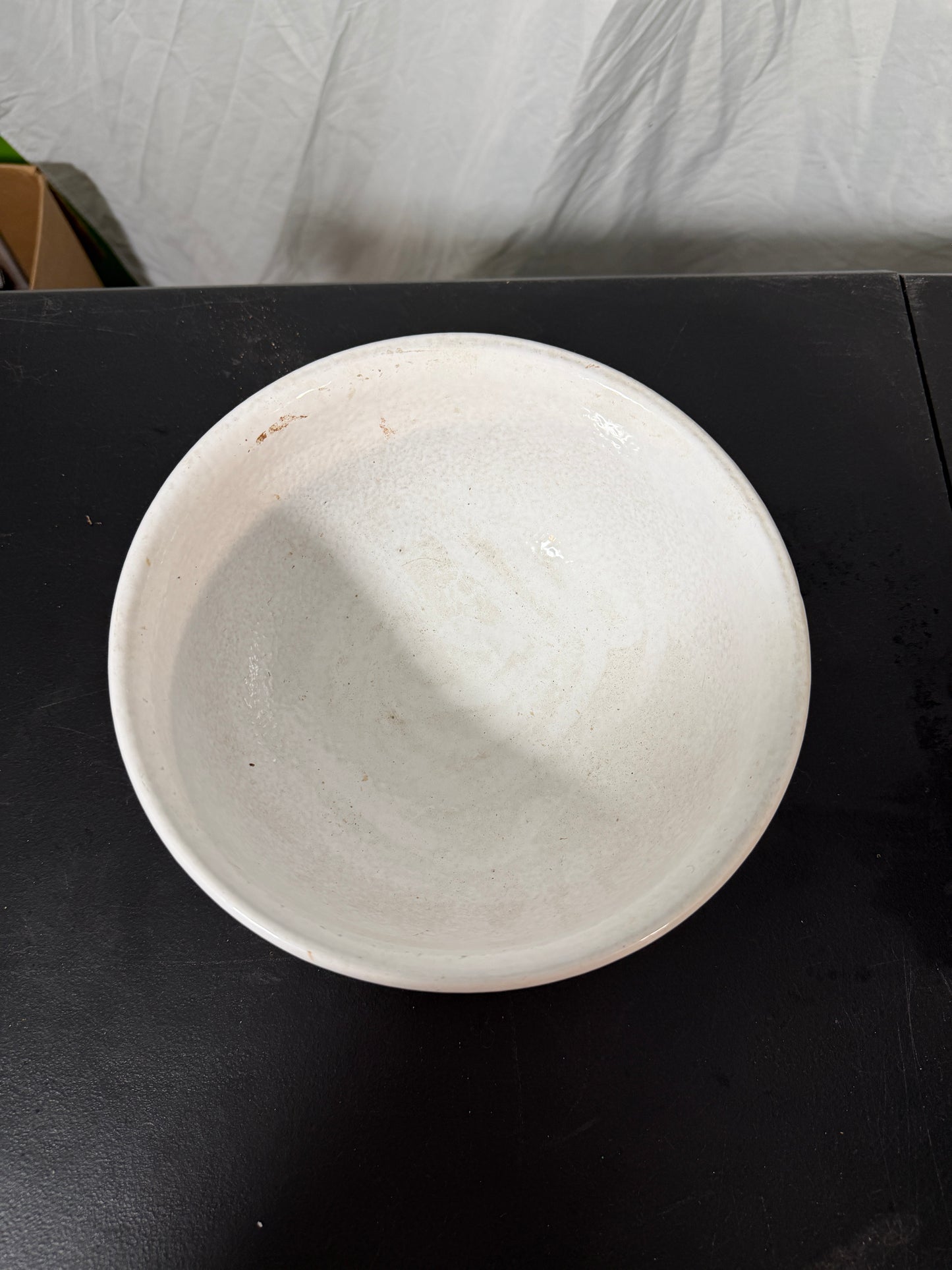 Strehla GDR Vintage Ceramic Serving Bowl White Glaze Pink Stripes - photo 5